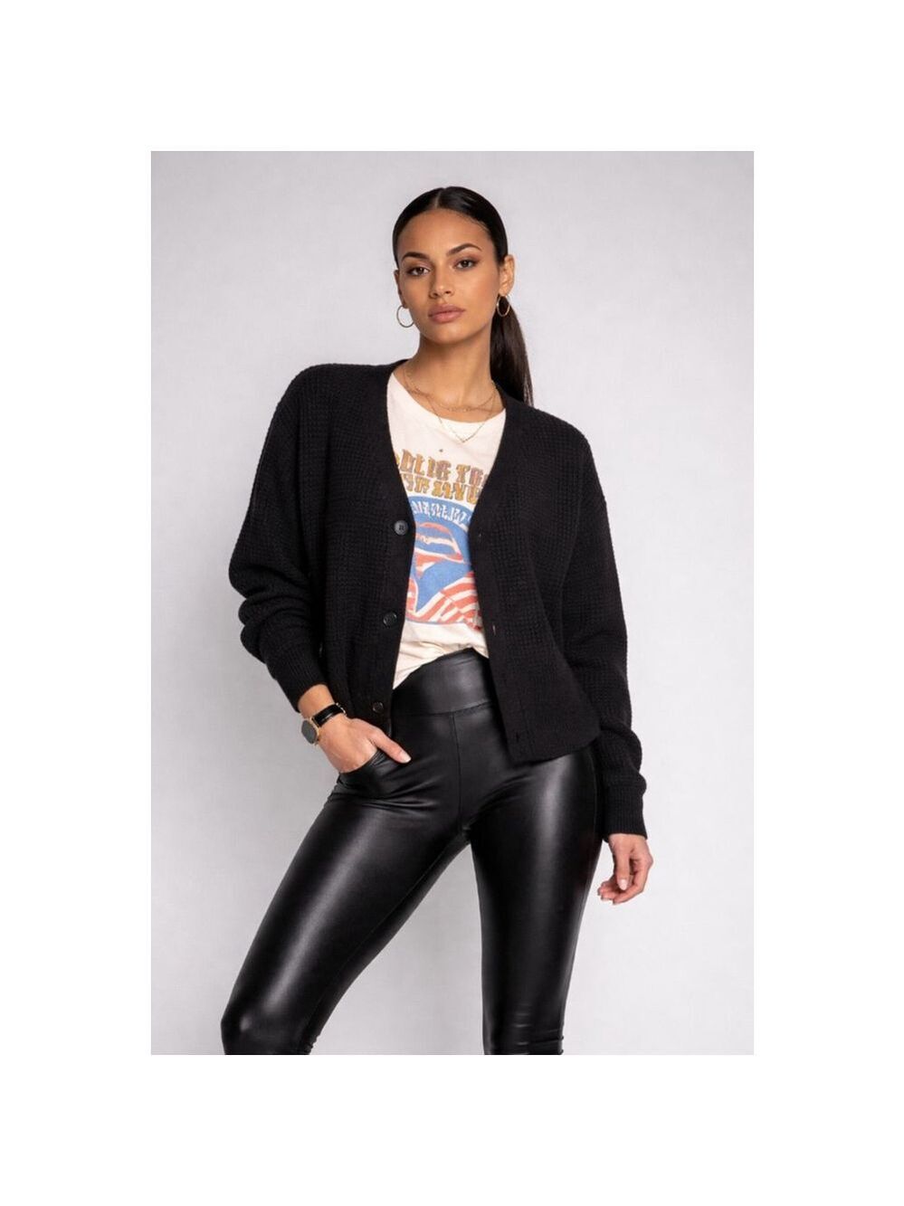 Topshop Womens Black Ribbed Knit Button Cardigan Sweater Size 12 NWOT